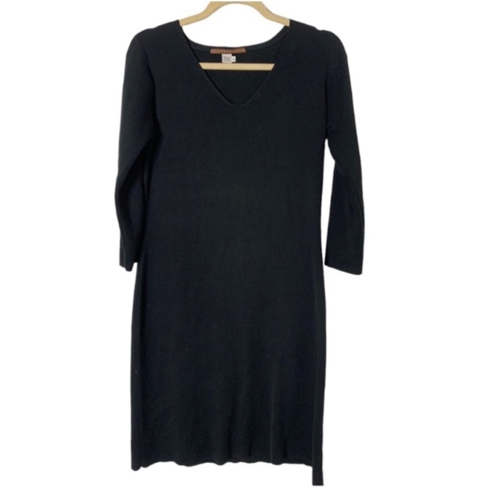 Peruvian Connection Black 3/4 Sleeve 100% Cotton Casual Minimalist Solid Dress